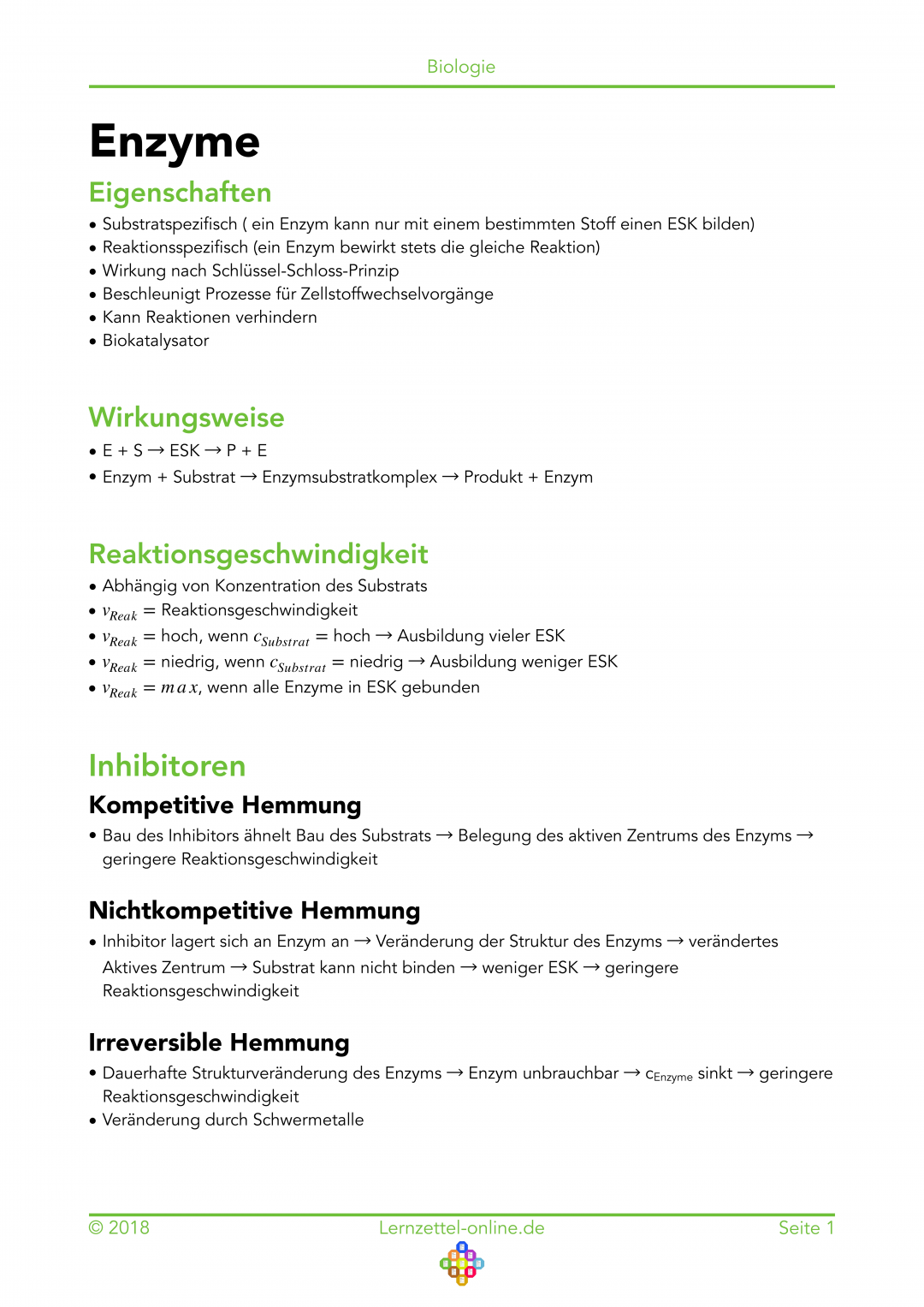 Lernzettel Enzyme Seite 1