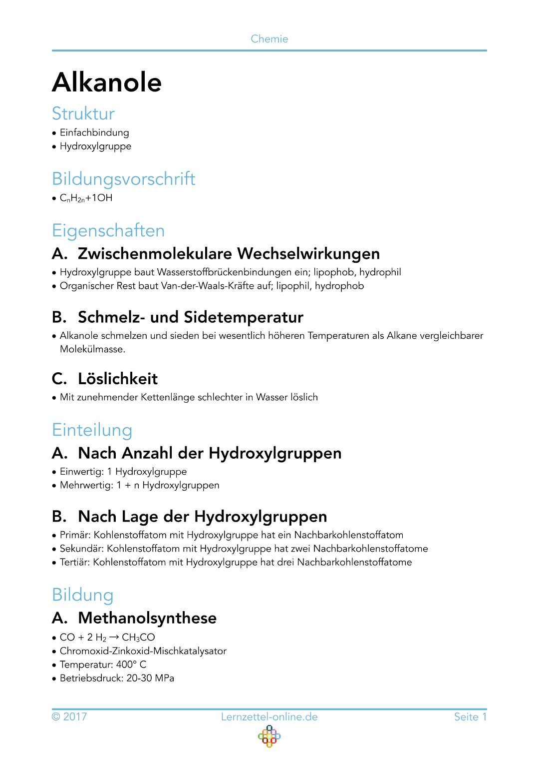 Lernzettel Alkanole