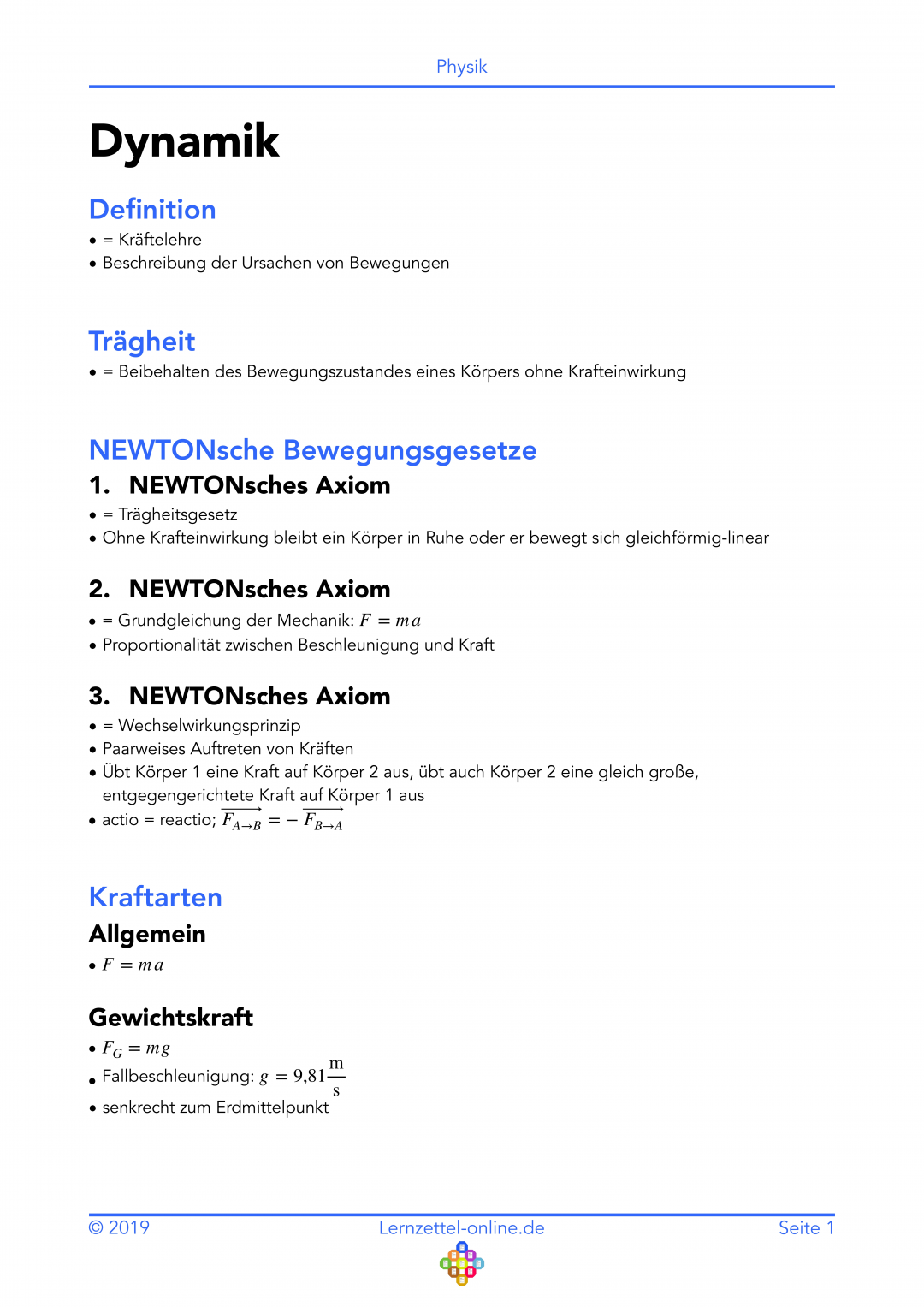 Lernzettel Dynamik Seite 1